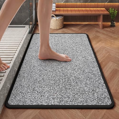 Bathroom Rugs Non Slip Washable, Ultra Thin Bath Mat 16"x24" Black | Bath Mats for Bathroom Absorbent Quick Dry, Rubber Backing Bath Rugs, Low Pile Shower Mat Outside Shower, Sink, Easy Clean - color: Black, size: 16"x24"