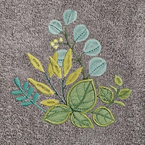 Verdant 4-Piece Luxury Towel Set, Applique Embroidered Bouquet, Plush Turkish Cotton, Durable & Quick Dry, Vibrant Bathroom Ensemble, 2 Bath 2 Hand Towels, Charcoal - color: Charcoal, size: 2 Pcs Bath 2 Pcs Hand Towel