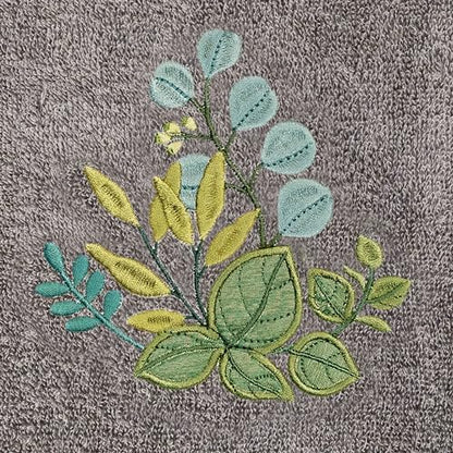 Verdant 4-Piece Luxury Towel Set, Applique Embroidered Bouquet, Plush Turkish Cotton, Durable & Quick Dry, Vibrant Bathroom Ensemble, 2 Bath 2 Hand Towels, Charcoal - color: Charcoal, size: 2 Pcs Bath 2 Pcs Hand Towel