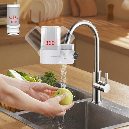 Vortopt 360° Rotating Faucet Water Filter for Sink, 400 Gallon Water Filter | NSF Certified Reduces Chlorine & Bad Taste with 1 Replacement, Fits Most Standard Faucets, 3 Month Lifespan, T6-CTO White. - color: White-T6-CTO