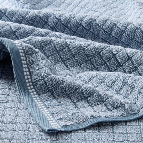 Town & Country Everyday 4-Piece Textured Windowpane Hand Towel Set, 20x30-Inch, 100% Cotton, Plush & Absorbent 550GSM, Blue - color: Blue