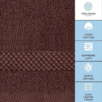 White Classic Luxury Cotton Washcloths 13x13 Inch - 650 GSM Turkish Cotton | Hotel, Spa, Bathroom Face Towel | 12 Pack, Brown - color: 19: Brown