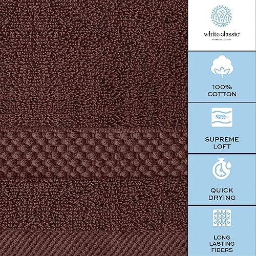 White Classic Luxury Cotton Washcloths 13x13 Inch - 650 GSM Turkish Cotton | Hotel, Spa, Bathroom Face Towel | 12 Pack, Brown - color: 19: Brown