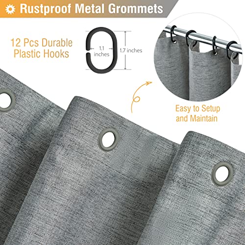 BTTN 72x78 Linen Textured Waterproof Fabric Shower Curtain Set, Grey/Gray | Long Size, 230GSM Polyester, Heavy Duty Cloth, Weighted Hem, 12 Plastic Hooks, Modern Luxury Hotel Style, Machine Washable - color: Grey, size: 72"W x 78"L (Pack of 1)