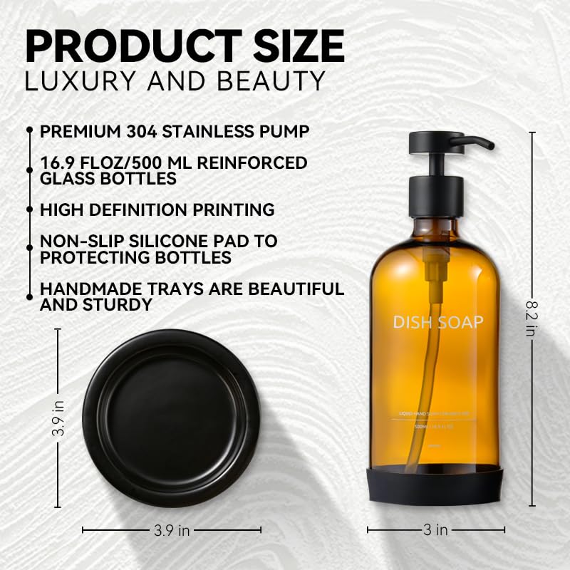 Glass Soap Dispenser Bathroom Set by Janxin, Foaming Kitchen soap Dispenser with Ceramic Tray for Dish Soap, Liquid Soap Dispenser for Hand Soap, Lotion, Body Wash (Amber) - color: Amber D
