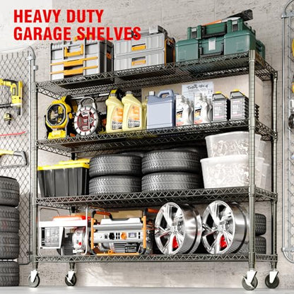 59" W Storage Shelves 2640LBS Heavy Duty Garage Shelving Units with Wheels and Adjustable Shelf, 4-Tiers Wire Shelving Rack for Garage Pantry Kitchen Warehouse Industrial - size: 4-Tier, 17.7"D*59"W*71.8"H