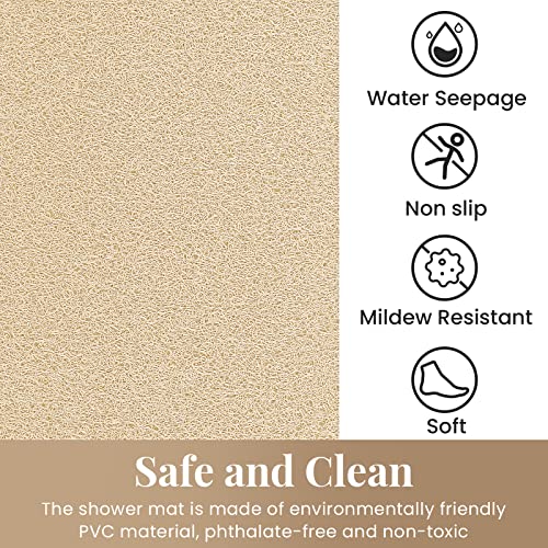 SoftDuo Shower Mat Bathtub Mat Non-Slip Soft Tub Mat | 32x24 inch,PVC Loofah Bath Mat with Drain for Tub and Bathroom,Quick Drying,Khaki - color: Khaki, size: 32" x 24" (Rectangular)