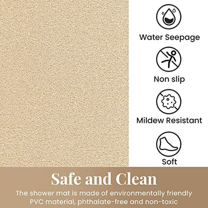 SoftDuo Shower Mat Bathtub Mat Non-Slip Soft Tub Mat | 32x24 inch,PVC Loofah Bath Mat with Drain for Tub and Bathroom,Quick Drying,Khaki - color: Khaki, size: 32" x 24" (Rectangular)