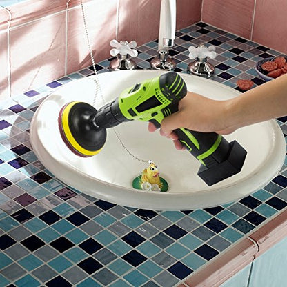 4 Inch Drill Powered Brush Tile Scrubber Scouring Pads Cleaning Kit | Pad Holder and Metal Shaft Included - size: 4 Inch
