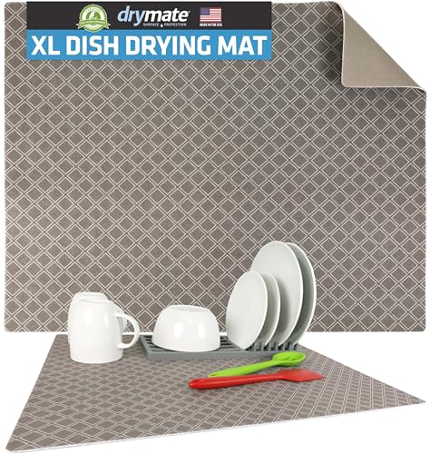 Drymate Jumbo XL Dish Drying Mat (19”x24”), Low-Profile, Super Absorbent, Quick Dry Fabric, Waterproof & Slip-Resistant, for Kitchen Counter, Trimmable, Easy to Clean (USA Made)(Taupe) - size: 19" x 24"