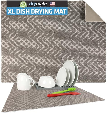 Drymate Jumbo XL Dish Drying Mat (19”x24”), Low-Profile, Super Absorbent, Quick Dry Fabric, Waterproof & Slip-Resistant, for Kitchen Counter, Trimmable, Easy to Clean (USA Made)(Taupe) - size: 19" x 24"