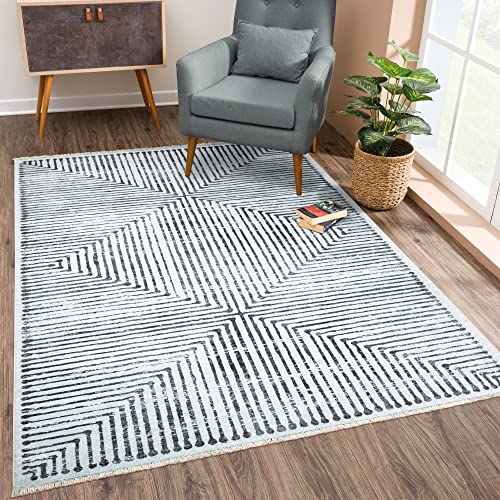 Bloom Rugs Washable Non-Slip 2x3 Rug - Ivory/Black Striped Area Rug for Living Room, Bedroom, Dining Room, and Kitchen - Exact Size: 2' x 3' - color: Ivory / Black, size: 2' x 3' (Rectangular)
