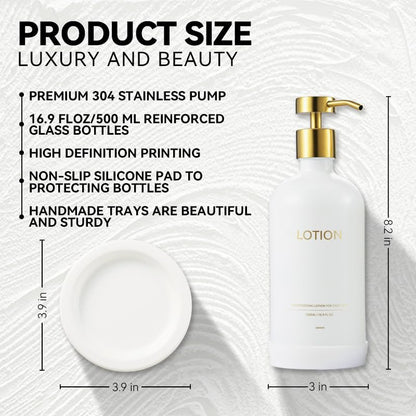 Glass Soap Dispenser Bathroom Set by Janxin, Foaming Kitchen soap Dispenser with Ceramic Tray for Dish Soap, Liquid Soap Dispenser for Hand Soap, Lotion, Body Wash (White+Gold) - color: White Gold L