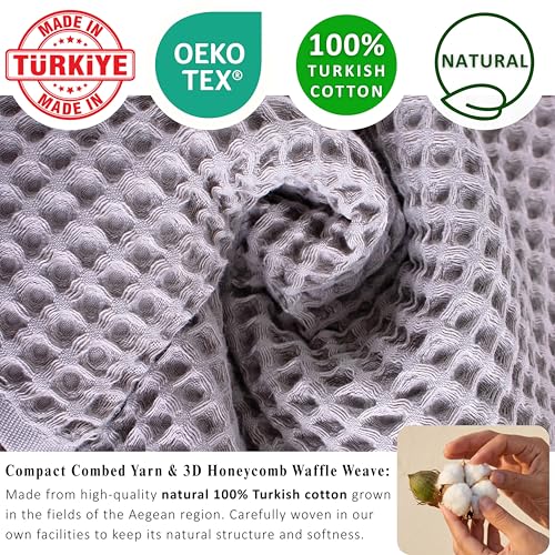 PÜSKÜL Natural 100% Turkish Cotton Waffle Towels Set of 4-Piece, L.-Gray | 2-Bath sheet (Extra-large 32x63") and 2-Hand towel (Large 32x16"). Premium honeycomb-waffle weave, oeko-tex made in Turkiye. - color: Gray