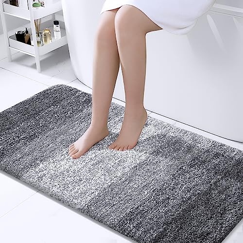 OLANLY Bathroom Runner Rug 47x24, Extra Soft Absorbent Microfiber Bath Rugs | Grey, Non-Slip Quick-Drying Rubber Backing, Machine Washable Long Bath Mat for Floor, Tub and Shower, Home Decor Accessories - color: Grey, size: 47" X 24"