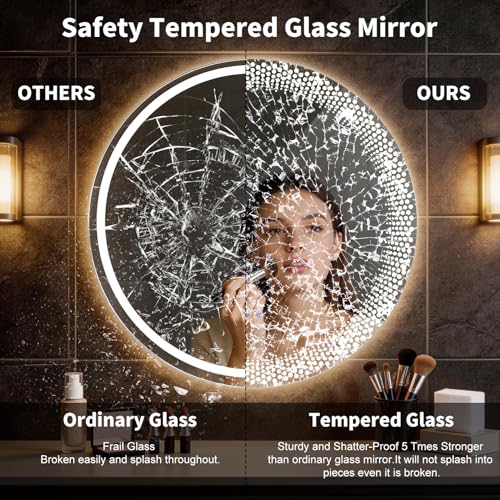 23.62" Round LED Bathroom Mirror with Anti-Fog & Touch Switch - Wall-Mounted Makeup Vanity Mirror, No Drilling Required, Smart Display (23.62") - size: 23.6"L x 23.6"W