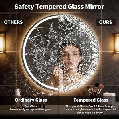 23.62" Round LED Bathroom Mirror with Anti-Fog & Touch Switch - Wall-Mounted Makeup Vanity Mirror, No Drilling Required, Smart Display (23.62") - size: 23.6"L x 23.6"W