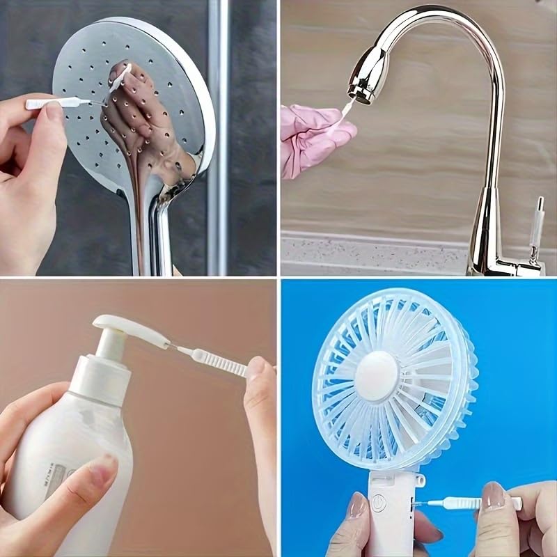 30PCS Shower Head Cleaning Brush Set - Crevice Cleaner for Bathroom Use | White nylon 30 brushes clean shower heads, faucets, grout & crevices. Scratch-free. For kitchens, bathrooms & year-round.