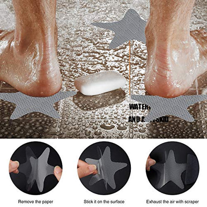 Secopad Anti Slip Shower Stickers, 24 PCS Safety Bathtub Stickers Adhesive Decals with Premium Scraper (Gray) - color: Grey