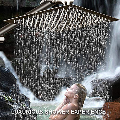 12 Inch High Pressure Showerhead with 11 Inch Arm Nickel | Large Stainless Steel High Pressure Shower Head,Ultra Thin Rainfall Bath Shower with Easy to Clean and Install - color: Brushed Nickel