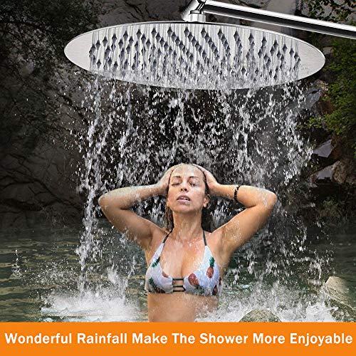 NearMoon Rain Shower Head with 11'' Adjustable Arm, High Pressure Stainless Steel Rainfall Shower, Ultra-Thin Design - Pressure Boosting (12 Inch, Chrome) - color: Chrome, size: 12 Inch