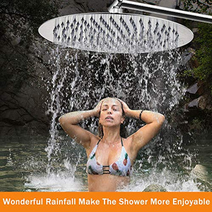 NearMoon Rain Shower Head with 11'' Adjustable Arm, High Pressure Stainless Steel Rainfall Shower, Ultra-Thin Design - Pressure Boosting (12 Inch, Chrome) - color: Chrome, size: 12 Inch