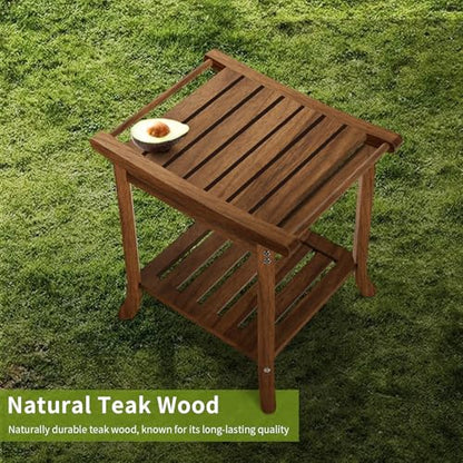 Teak Shower Benches for Inside Shower – Waterproof Wood Shower Stool with Storage Shelf, Non-Slip Spa Bathroom Seat Chair for Adults & Seniors, Ideal for Relaxing and Home Use