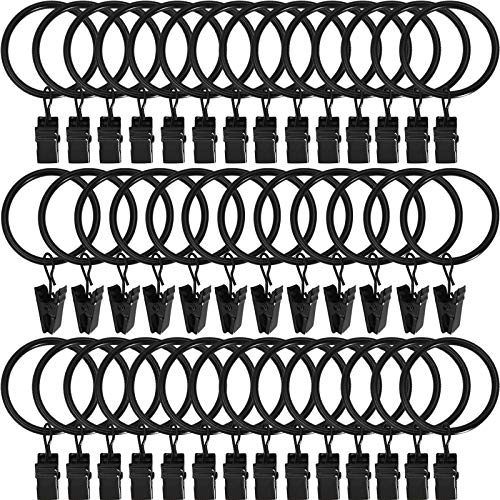 40 Pack Metal Curtain Rings with Clips, Drapery Clips Hooks, Decorative Curtain Rod Clips 1.5 in Interior Diameter, Vintage Black - color: Black, size: 1.5" I D 40 Pack