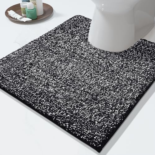 Yimobra Toilet Rugs U Shaped Washable, Soft Absorbent Microfiber Bathroom Rugs, Non Slip Quick Drying Shaggy Bath Mat,Contour Bathroom Mats for Toilet Base, Home Essentials,24x20,Black and White - color: Black and White, size: 24" X 20"
