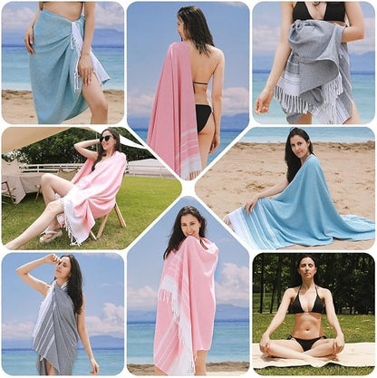 Genovega 6 Packs Oversized Turkish Beach Bath Towel Set Bulk 74"x38" Extra Large Sand Free Swim Quick Dry Camping Pool Towels Travel Clearance Blanket Adult Essentials - color: Green Orange Yellow Brown Purple Black Mixed