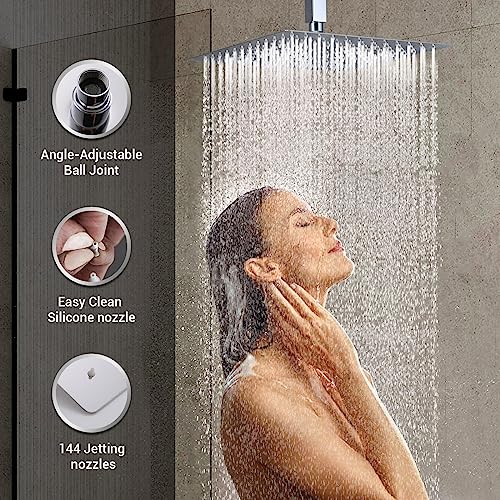 Polished Chrome Shower System with 4 PCS Shower Body Spray Jets & 12’’ Ceiling Shower Head & Handheld Spray, DASAN Full Body Shower Faucet System with Jets Rainfall Shower Combo Set, SA-SS03BCH-S12C - color: Chrome