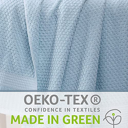 NY Loft 100% Cotton 4-Pack Bath Towel Set | Blue | Oeko-TEX | Quick-Dry | Four 30" x 52" Bath Towels | Super Absorbent | Designer-Styled Texture - color: Chambray Blue, size: Bath Towel (4 Pack)