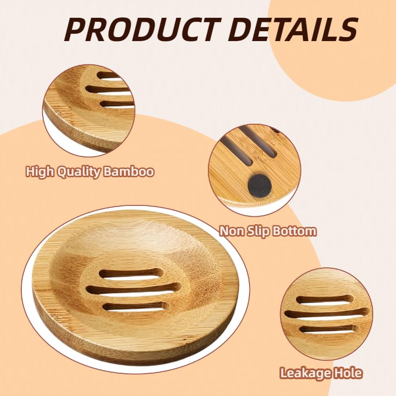 12 Pcs Round Bamboo Soap Dishes Self Draining Wooden Soap Holder Bar Soap Tray for Bathroom Kitchen Shower Sink