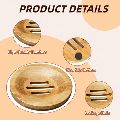 12 Pcs Round Bamboo Soap Dishes Self Draining Wooden Soap Holder Bar Soap Tray for Bathroom Kitchen Shower Sink