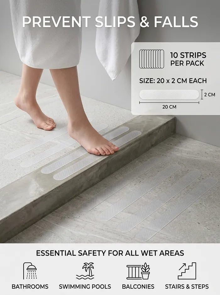 Clear Non Slip Grip Tape Strips 20 x 2 cm, Peel and Stick Stair Treads for Bathroom Shower Tub Pool Balcony, 10 Pack (Transparent,10) - color: Transparent