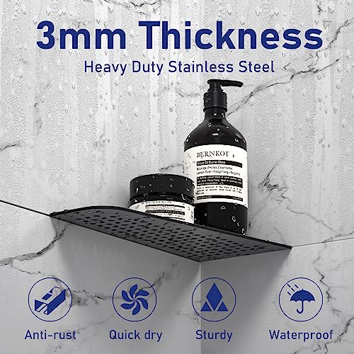 Corner Shower Shelf 12", 304 Stainless Steel Quadrilateral Shelf | Heavy Duty Recessed Bathroom Shelf, Matte Black - color: Black