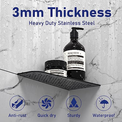 Corner Shower Shelf 12", 304 Stainless Steel Quadrilateral Shelf | Heavy Duty Recessed Bathroom Shelf, Matte Black - color: Black