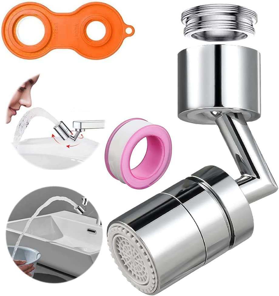 720 Degree Swivel Kitchen Sink Faucet Aerator, Dual Function Filter Faucet Head, 720 Rotating Faucet Extender for Bathroom, Flexible Faucet Sprayer Attachment