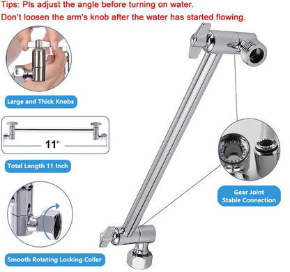 NearMoon Rain Shower Head with 11’’ Adjustable Extension Arm, Large Stainless Steel High Flow Rainfall Square Head, Bath Shower Waterfall Full Body Coverage (12 Inch, Chrome) - color: Chrome, size: 12 Inch