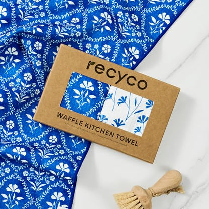 RECYCO Waffle Kitchen Towel Set of 2 - Quick Dry Microfiber Sustainable Dish Towels - Ultra Absorbent Reusable Cleaning Tea Towels - Lightweight Hand Towels,16”x 28”, Coastal Bliss - color: Coastal Bliss