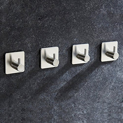 4-Pack Towel/Robe Hook Self Adhesive for Kitchen Bathroom SUS304 Stainless Steel Brushed