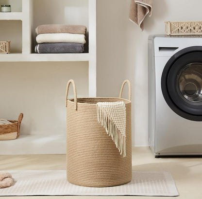 YOUDENOVA Cotton Laundry Hamper, 72L - Woven Collapsible Basket - Jute Brown | Woven Collapsible Laundry Basket, Clothes Hamper with Reinforced Handles in the Laundry Room, Bedroom, Bathroom - color: Jute Brown, size: 72L