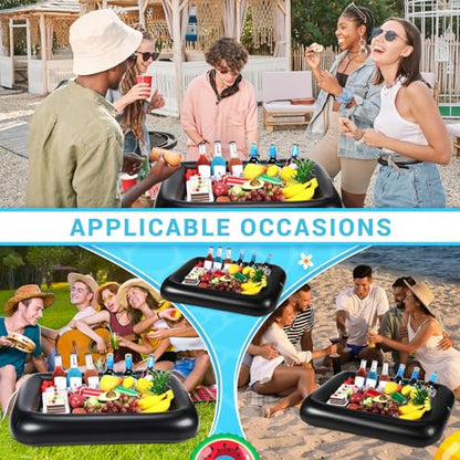 FillTouch Rectangular Inflatable Serving Bar Floating Drink Holder for Pool Inflatable Cup Holders Hot Tub Accessories, Adults Swimming Fun Drink Floats for Swimming Pool Party(Black) - color: Black