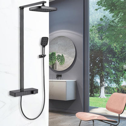 Thermostatic Dual Handle Shower System with Brass Construction Chrome Brushed Finish Ceramic Valve Core Rain Spray Shower Set