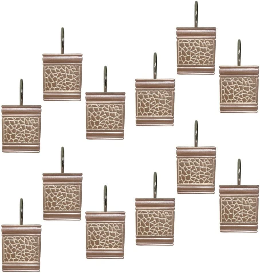 Zahari Home 13pc Sinatra Bathroom Shower Curtain Set - Blush Luxury Fabric With 12 Hooks - Unique Design Bling - color: Sinatra Blush, style: Shower Curtain and 12 Shower Hooks