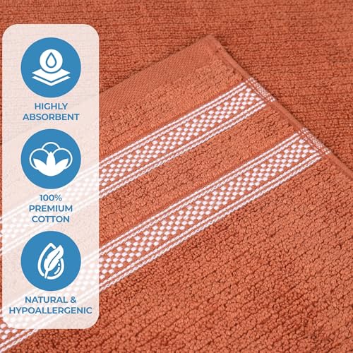 Superior Cotton Bath Sheet Set, Zero Twist, Ribbed Geometric, Oversized Large Absorbent Body Towels, Luxury Soft Quick Dry, Shower, Spa, Hotel, Pool, Guest Bathroom, Home Essentials, Set of 2, Rust
