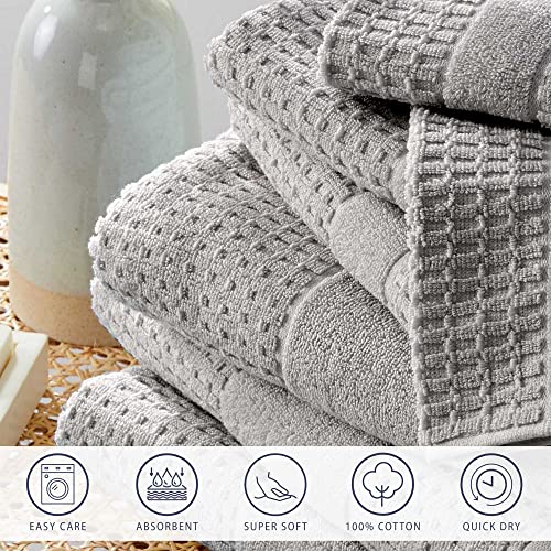 100% Cotton Super Soft Luxury Bath Towel Set | Quick-Dry and Highly Absorbent | Waffle Textured | 550 GSM | Includes 4 Bath Towels | Harper Collection (Light Grey) - color: Light Grey, size: Bath Towel (4-Pack)