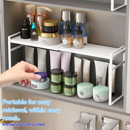 Small Expandable Medicine Cabinet Shelf, 3.58” Wide Metal Storage Stand with Adjustable Layers & Non-Slip Pads for Kitchen, Pantry, & Bathroom – White - size: White Medicine Cabinet Shelves