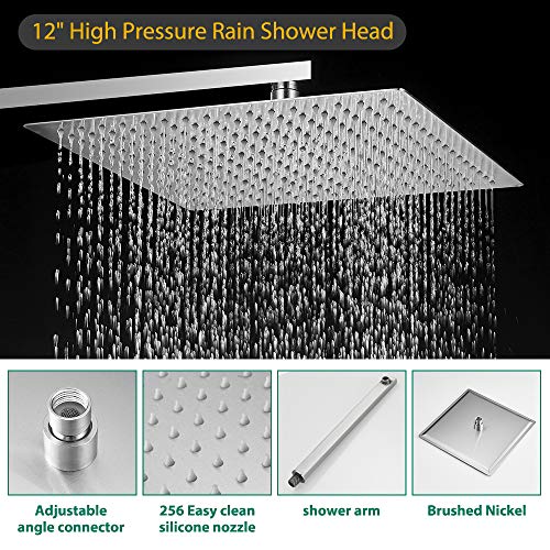 Hoimpro 12'' Shower Head Shower Faucet Set Handheld Sprayer Brushed Nickel | Stainless Steel Rain Shower Head, Rainfall Shower System Fixture Combo, Square, High Pressure Vlave Trim Kit, Wall Mounted - color: Nickel