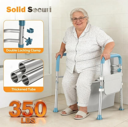 Toilet Safety Rails for Seniors, Adjustable Height & Width Toilet Safety Frame with Handles (350LB Capacity), Elderly Assistance Products for Handicapped, Foldable Toilet Bars Fits Any Toilet（Blue） - color: Blue